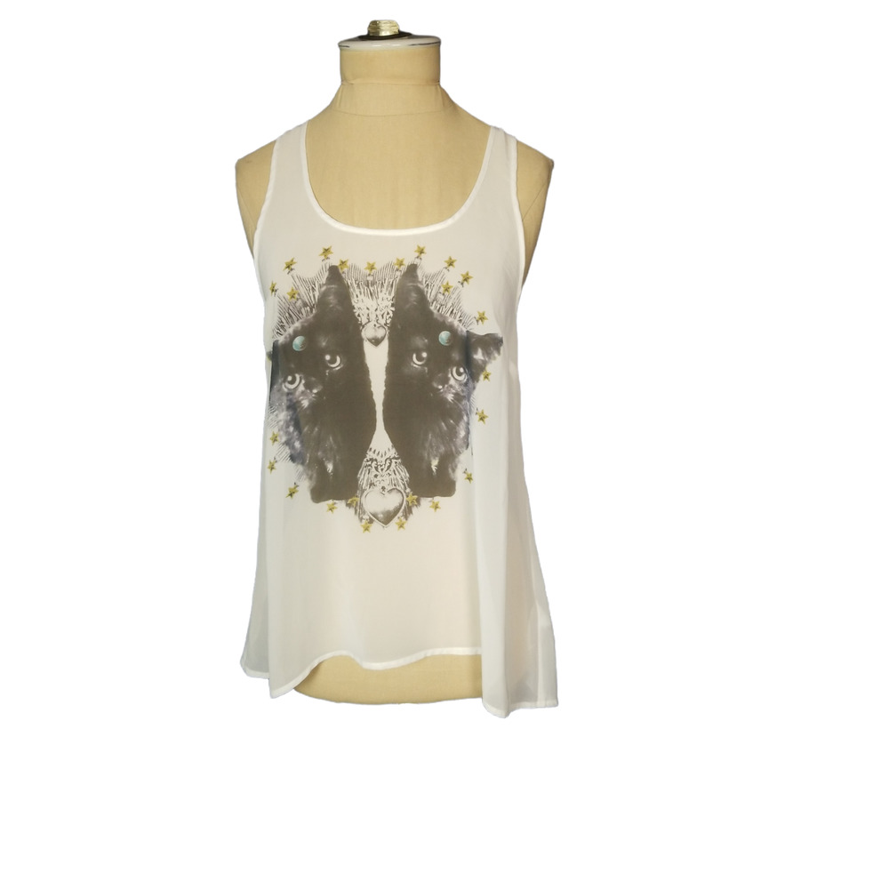 H&M Cat with Crown Sheer tank hi-low hem NWT size 4